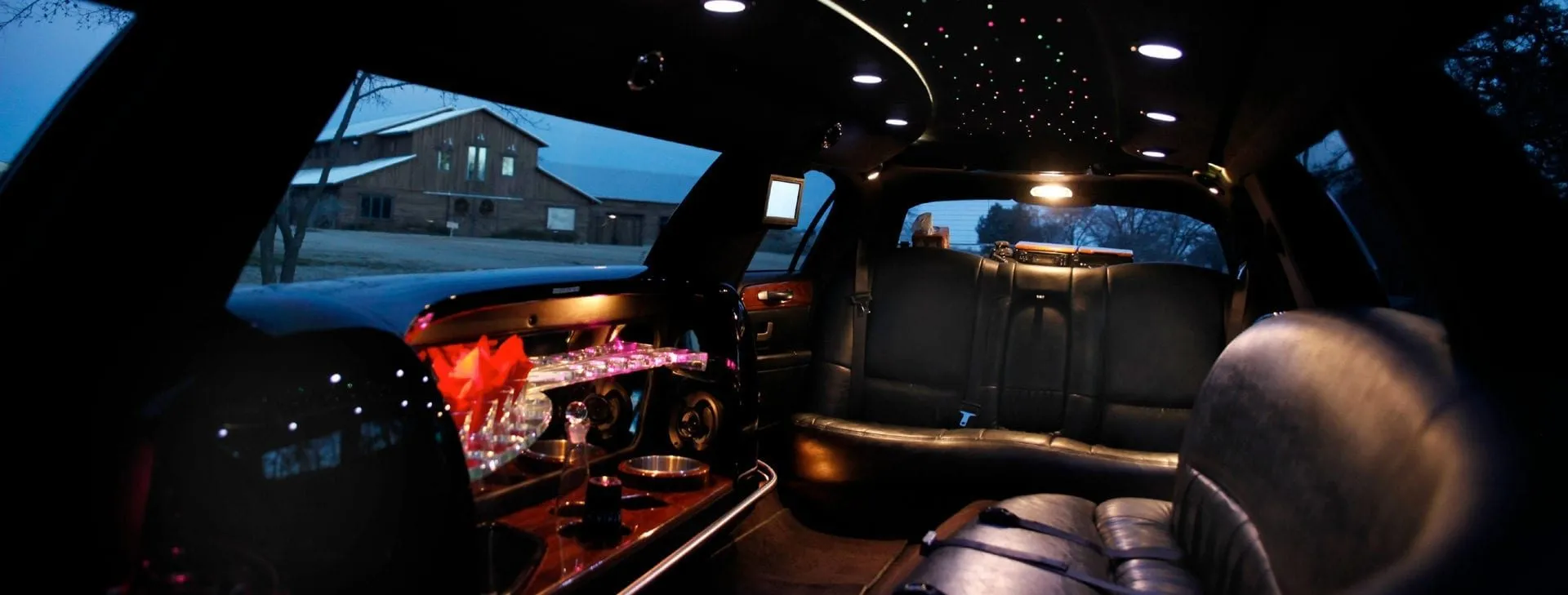 Leather limousine interior with mood lighting — Cynthia's Manhattan Limousine fleet